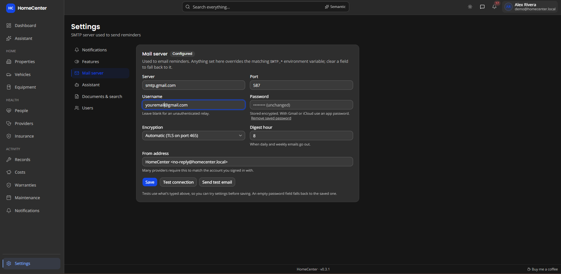 Email notification settings